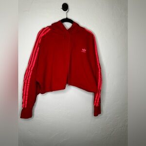 Adidas Red and Pink Cropped Hoodie